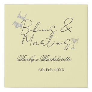 Bikins & Martinis bachelorette party yellow retro Faux Canvas Print