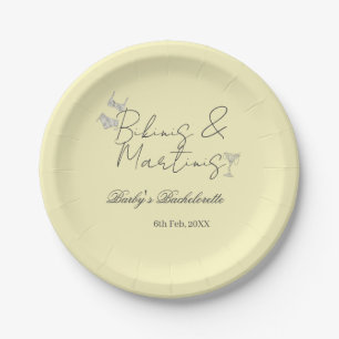 Bikins & Martinis bachelorette party yellow retro Paper Plates