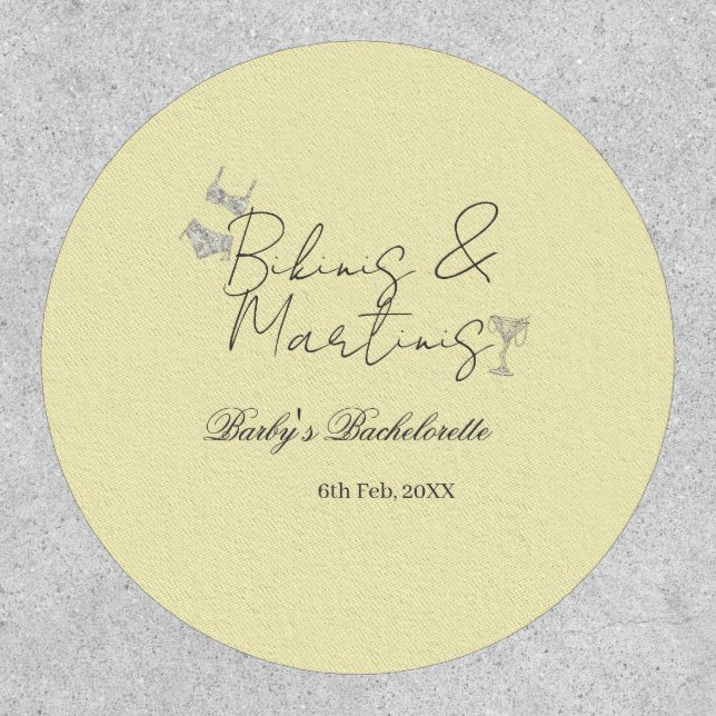 Bikins & Martinis bachelorette party yellow retro Patch (Front)
