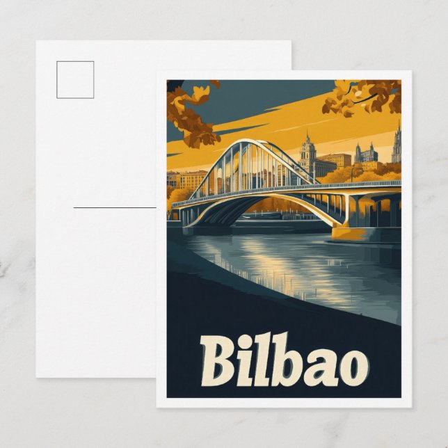 Bilbao Spain Art Vintage Travel Illustration Postcard (Front/Back)
