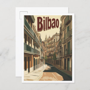 Bilbao Spain Art Vintage Travel Illustration Postcard