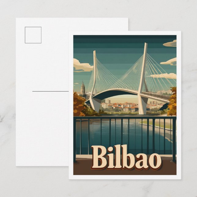 Bilbao Spain Art Vintage Travel Illustration Postcard (Front/Back)