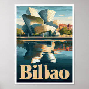 Bilbao Spain Art Vintage Travel Illustration Poster