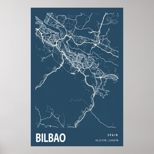 Bilbao Spain City Map Line Art Blue Print