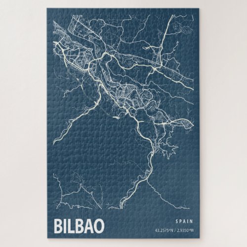 Bilbao Spain City Map Line Art Blue Print Jigsaw Puzzle