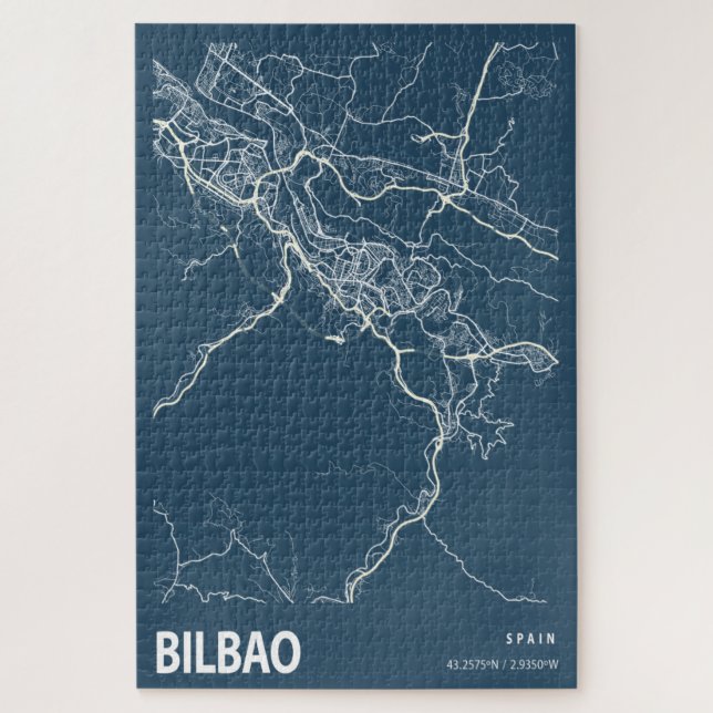 Bilbao Spain City Map Line Art Blue Print Jigsaw Puzzle (Vertical)