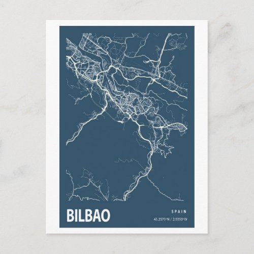 Bilbao Spain City Map Line Art Blue Print Postcard