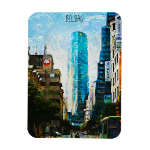 Bilbao Spain Oil Paint Illustration City Magnet