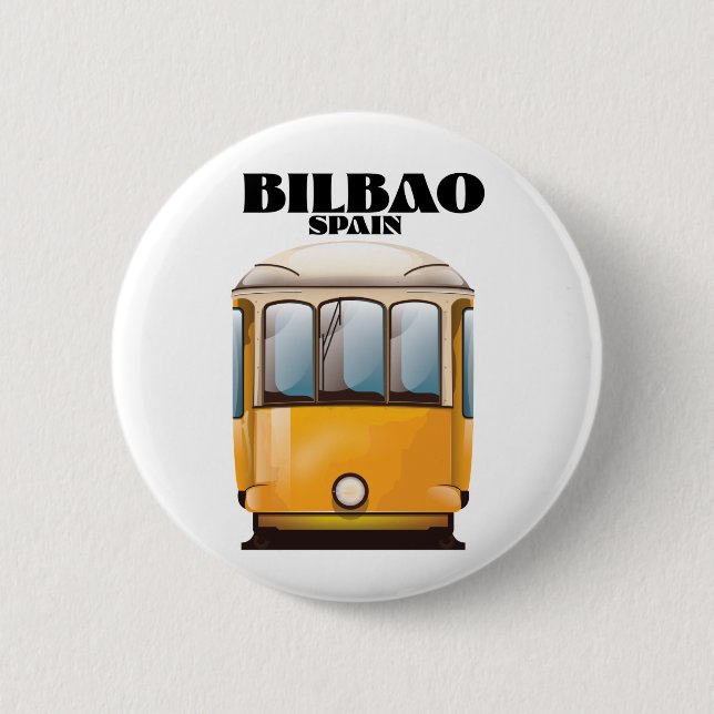Bilbao Spain tram travel poster Button (Front)