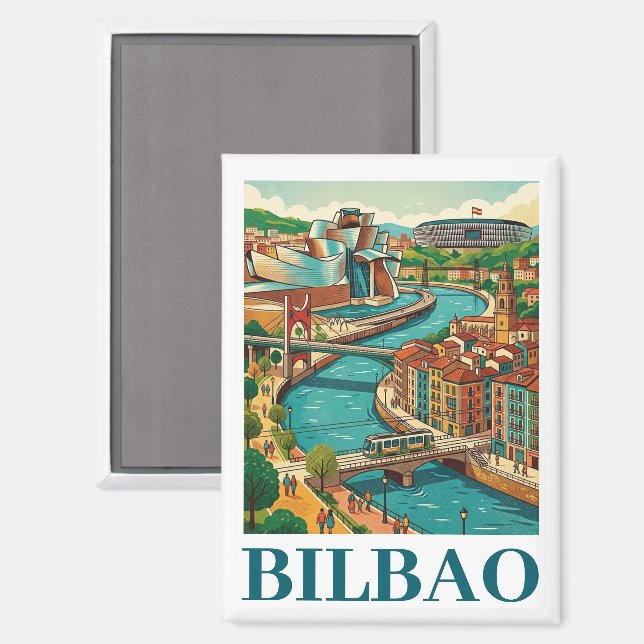Bilbao Spain Travel - Colorful Architecture Magnet (Front/Back)