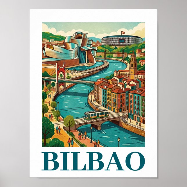 Bilbao Spain Travel - Colorful Architecture Poster (Front)