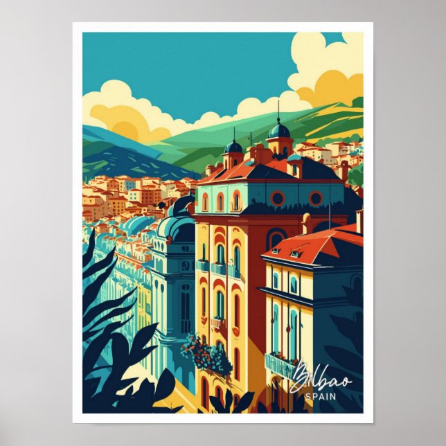 Bilbao Spain Travel Vintage Illustration Poster (Front)