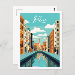 Bilbao Spain vintage travel place illustration Postcard