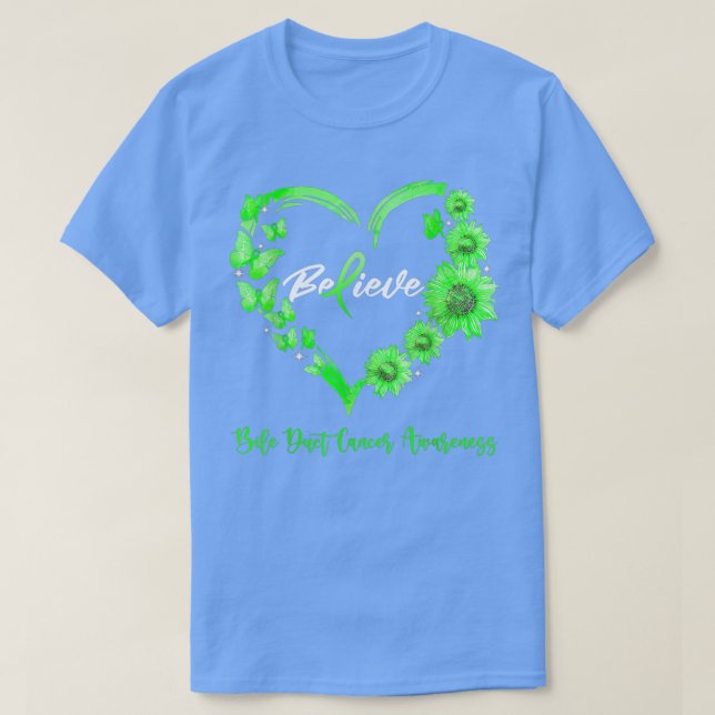 Bile Duct Cancer Awareness Heart Butterfly Sunflow T-Shirt (Design Front)
