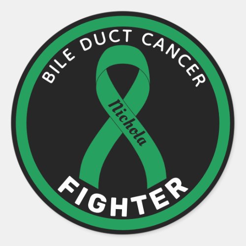 Bile Duct Cancer Fighter Ribbon Black Classic Round Sticker