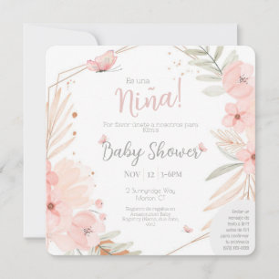 Bilingual (2-Sided) Baby Shower Girl Pink Invitation