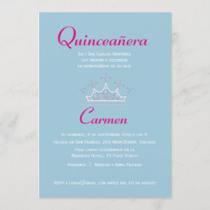 Bilingual 2-sided Quinceañera Tiara Invitation