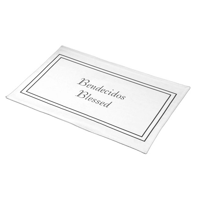 Bilingual Black & White Spanish Bendecido Blessed  Cloth Placemat (On Table)