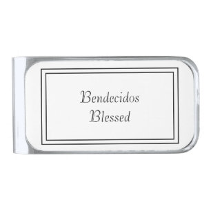 Bilingual Black & White Spanish Bendecido Blessed Silver Finish Money Clip