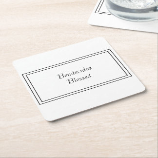 Bilingual Black & White Spanish Bendecido Blessed Square Paper Coaster
