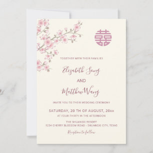 BILINGUAL Blush Cherry Blossom Chinese Wedding Invitation