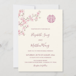 BILINGUAL  Blush Cherry Blossom Chinese Wedding Invitation