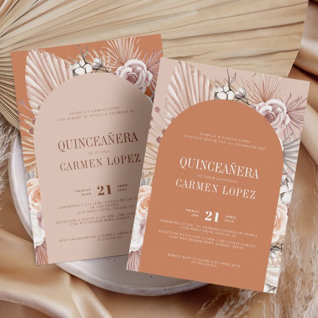 Bilingual Boho Modern Terracotta Quinceanera Invitation (Creator Uploaded)