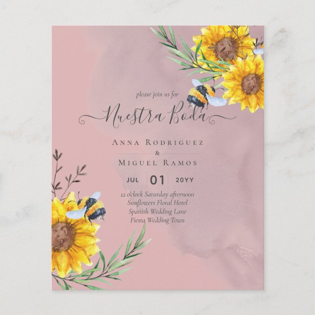 Bilingual Budget Wedding Invitation Sunflowers Flyer (Front)