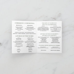 Bilingual Catholic Mass Wedding Program, Greenery  Letterpress Thank You Card