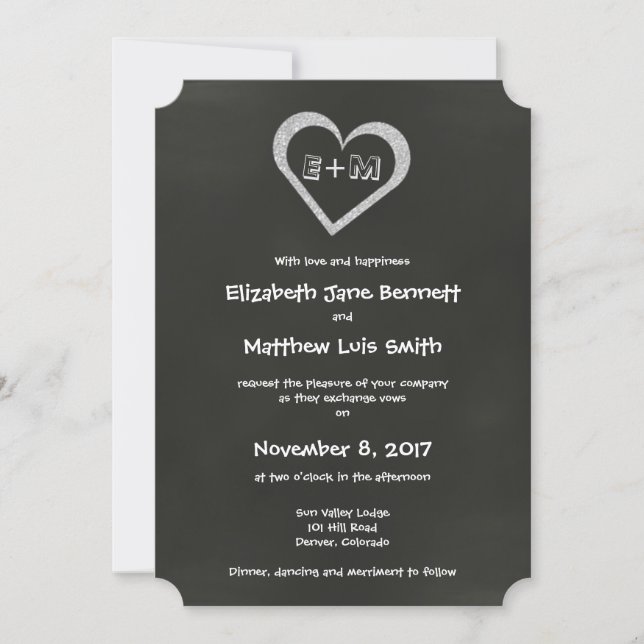 Bilingual Chalkboard Heart Wedding Invitation (Front)