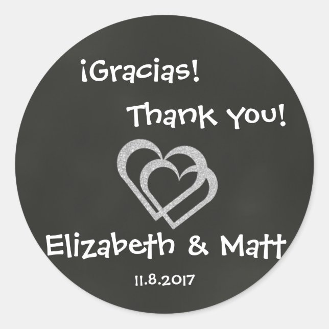 Bilingual Chalkboard Heart Wedding Thanks Sticker (Front)