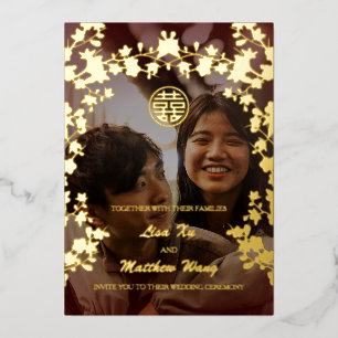 BILINGUAL Chinese Wedding Photo Gold Foil  Foil Invitation