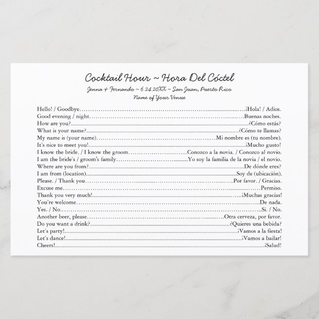 Bilingual Cocktail Hour Conversation Starter (Front)