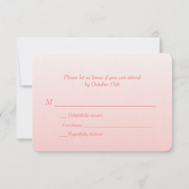 Bilingual Coral Ombre Wedding RSVP Card (Front)
