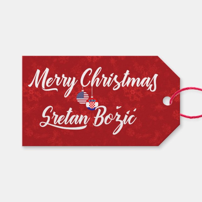 Bilingual Croatian American Holiday Gift Tags (Front (Horizontal))