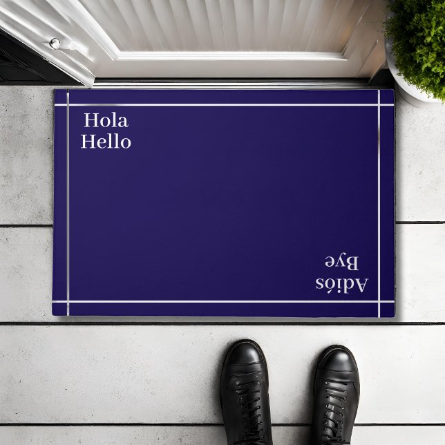 Bilingual Deep Blue Hola-Hello Spanish-English Doormat (Deep blue Bilingual doormat with custom text or personaliyed. Multilingual project)