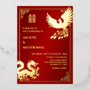 BILINGUAL Dragon And Phoenix Chinese Wedding Foil Invitation
