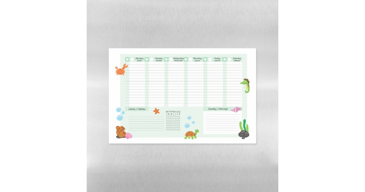 Bilingual English and Spanish Weekly Schedule Magnetic Dry Erase Sheet