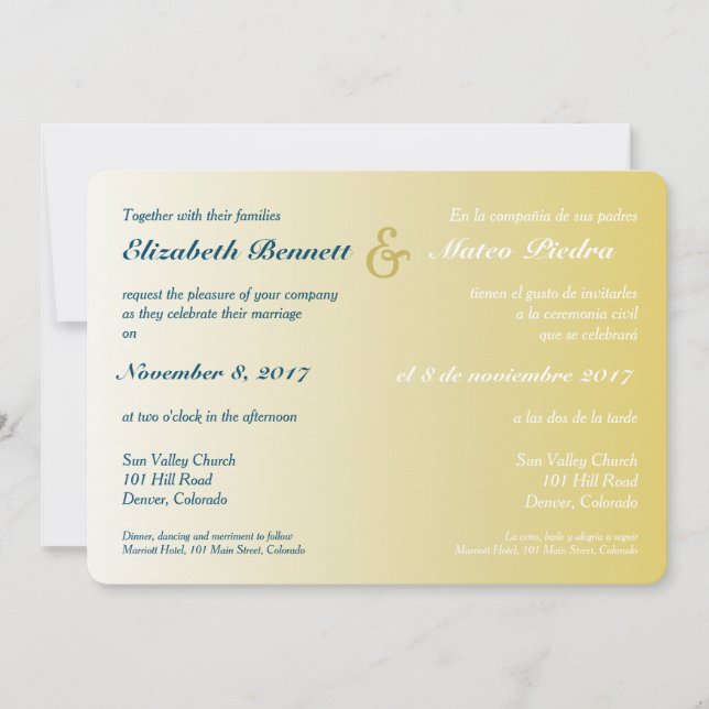 Bilingual Gold Ombre Wedding Invitation (Front)