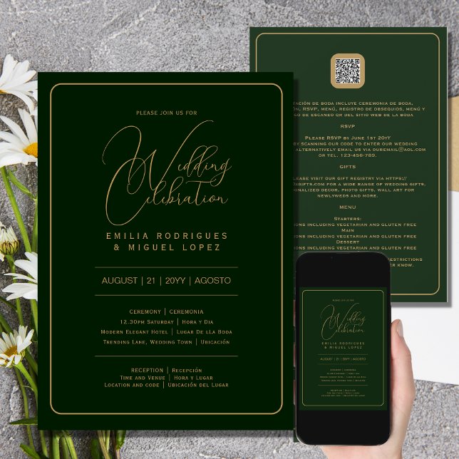 Bilingual | GREEN GOLD Wedding incl. RSVP DETAILS Invitation (Creator Uploaded)