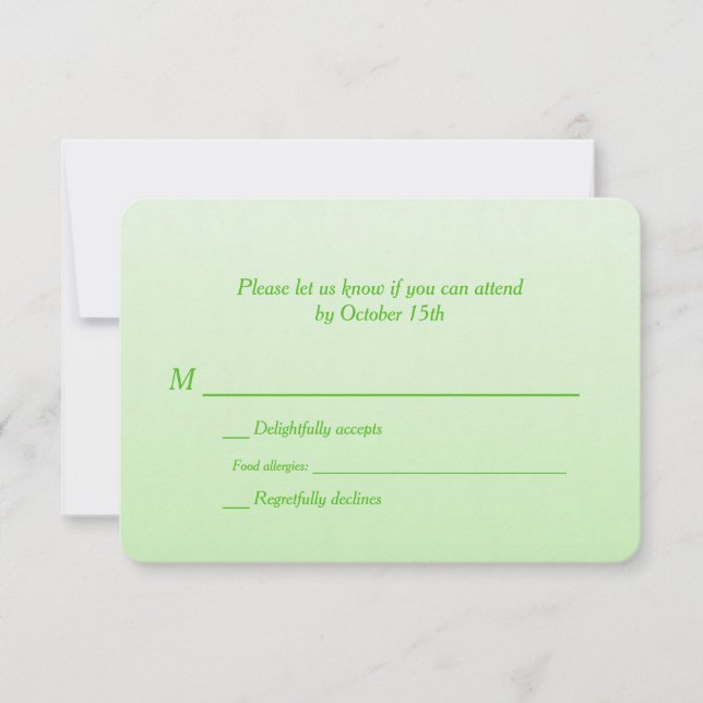 Bilingual Green Ombre Wedding RSVP Card (Front)