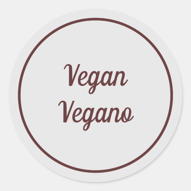 Bilingual Light Gray Vegan (Vegano) Simple  Classic Round Sticker (Front)
