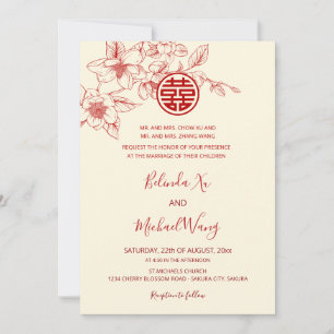 BILINGUAL Magnolia Cream Chinese Wedding Invitation