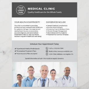 Bilingual Medical Clinic English Spanish Gray Flyer