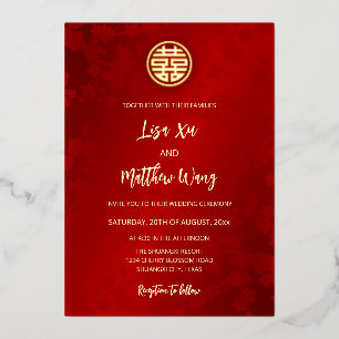 BILINGUAL Modern Red Chinese Wedding Foil Invitation