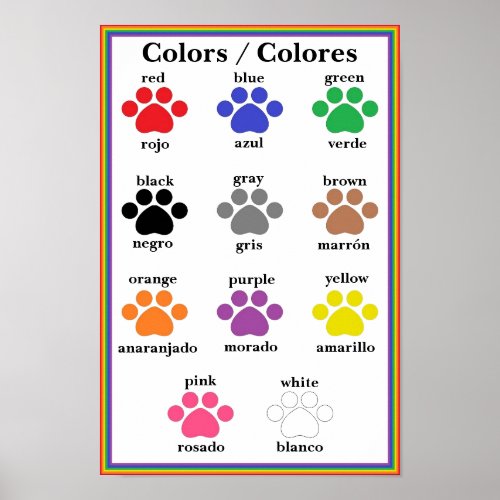 Bilingual Paw Print Color Chart Poster