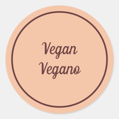 Bilingual Peach Vegan Vegano Simple Classic Round Sticker