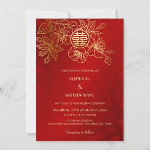 BILINGUAL Photo Red Gold Chinese Wedding Invitation