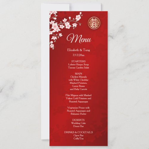  BILINGUAL Pink Red Chinese Wedding Menu Card
