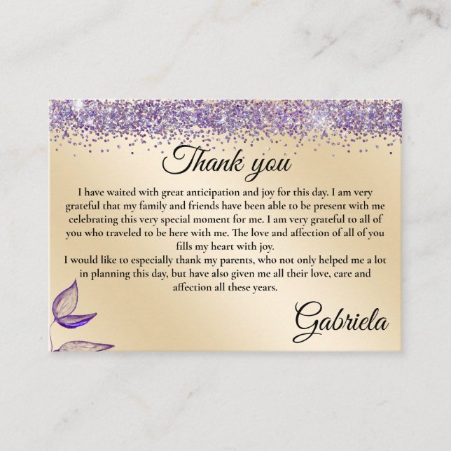 Bilingual Quinceañera Thank You - Gracias Favor  Enclosure Card (Front)